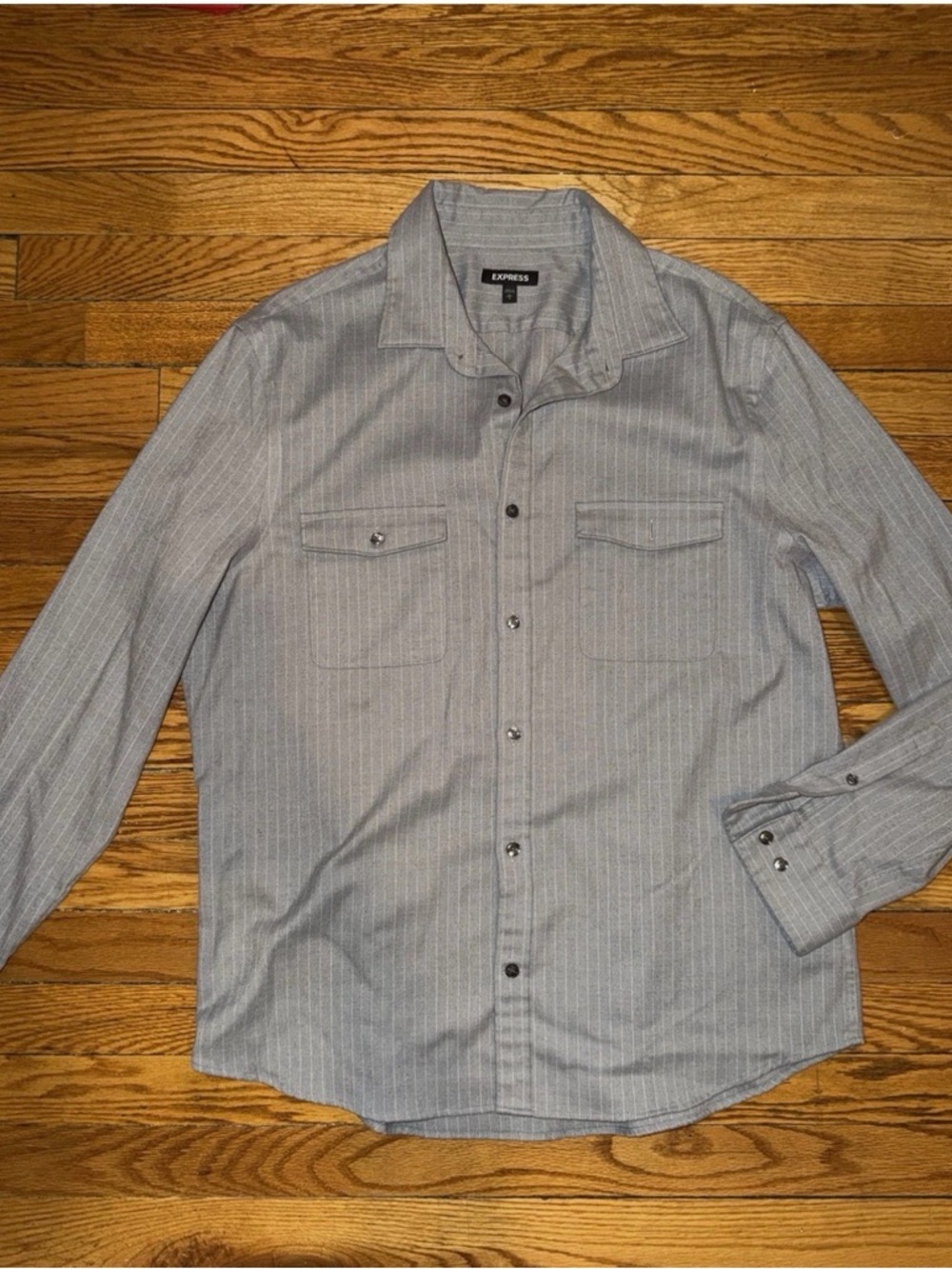 Express Men's Gray Pinstripe Casual Button-Down Shirt